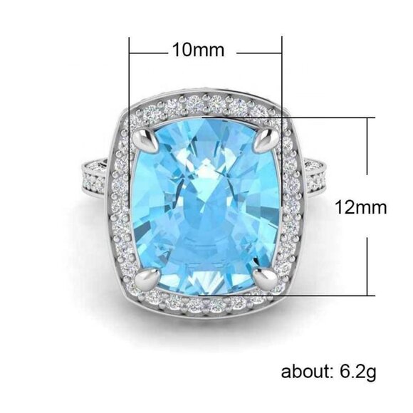 925 Silver Plated Princess Sea Blue Aquamarine Ring, FB16FA1050 - Picture 5 of 6